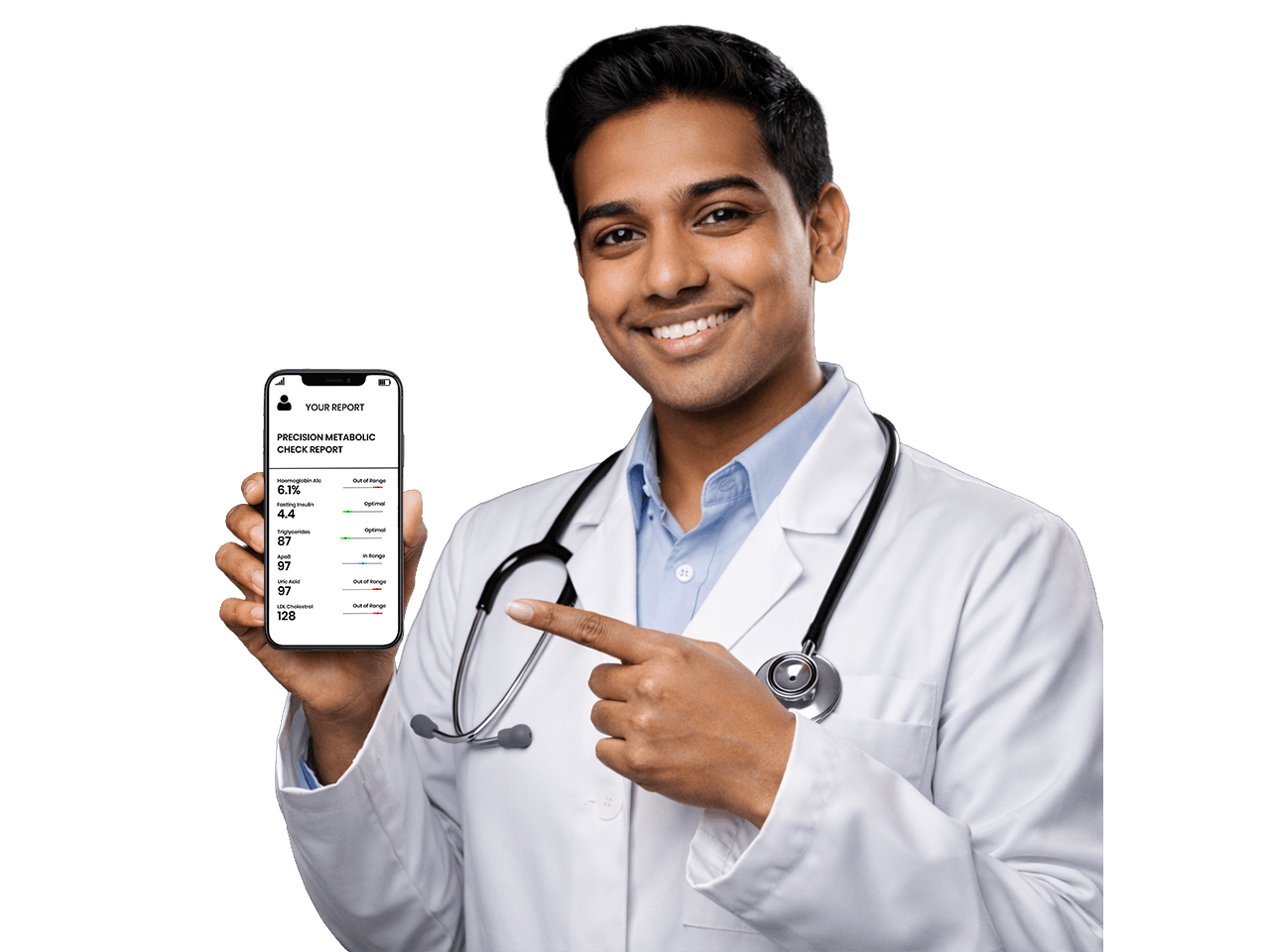 Doctor pointing to health report